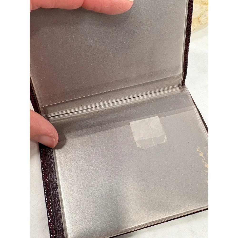 Lederer Italy Vintage Burgundy Lizard Embossed Leather Photo Card Holder Wallet